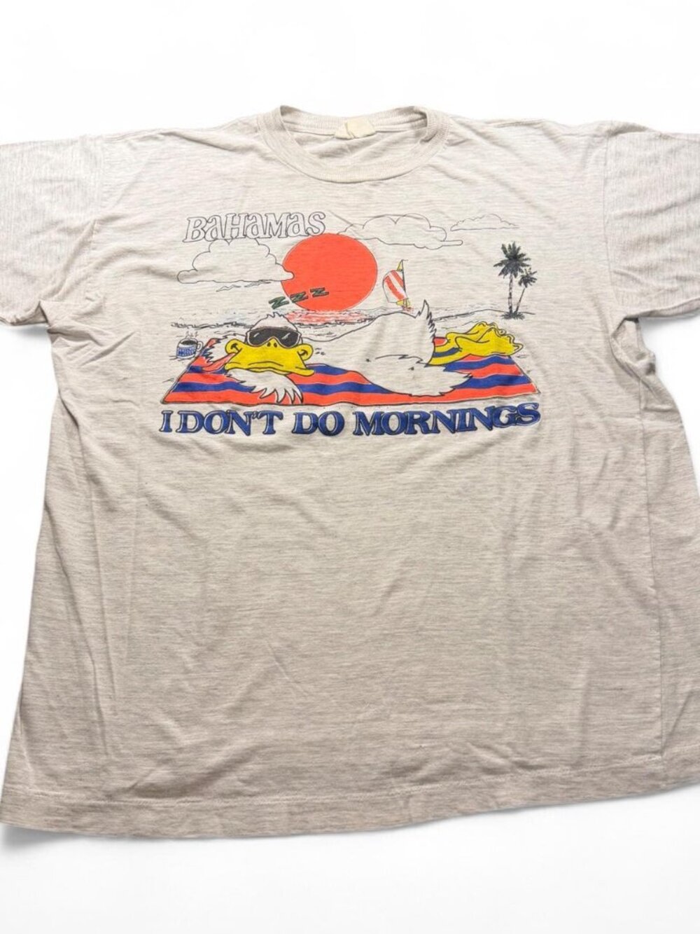 Vintage 80s 90s Bahamas "I Don’t Do Mornings" Funny Tourist Single Stitch Tee XL